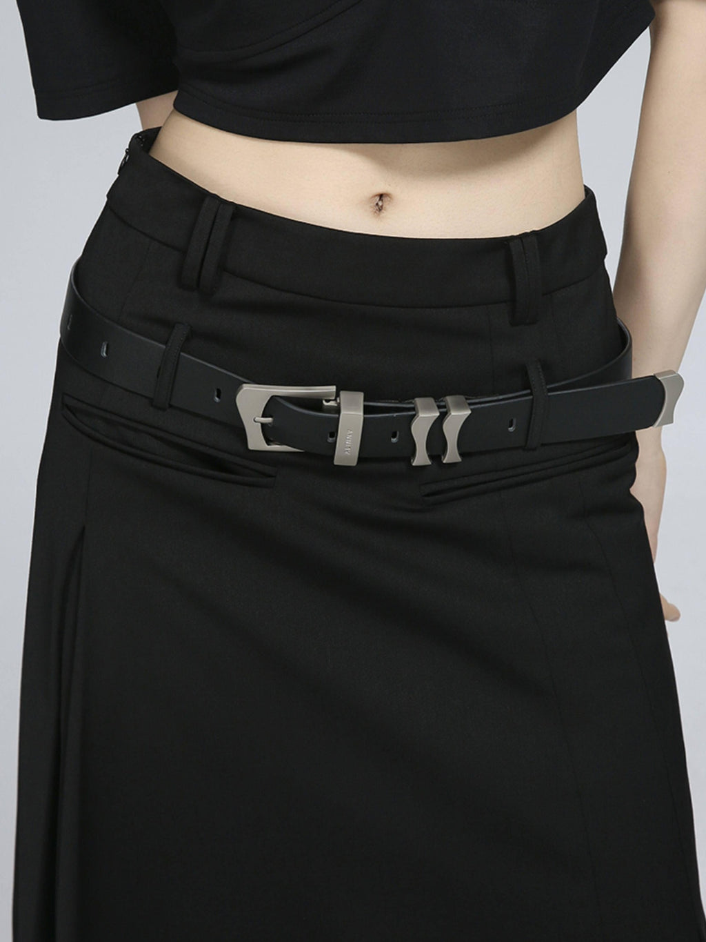 ALINNVSTUDIO Sleek Minimalist 35Mm Split Leather Pin Buckle Black Casual Dress Belts