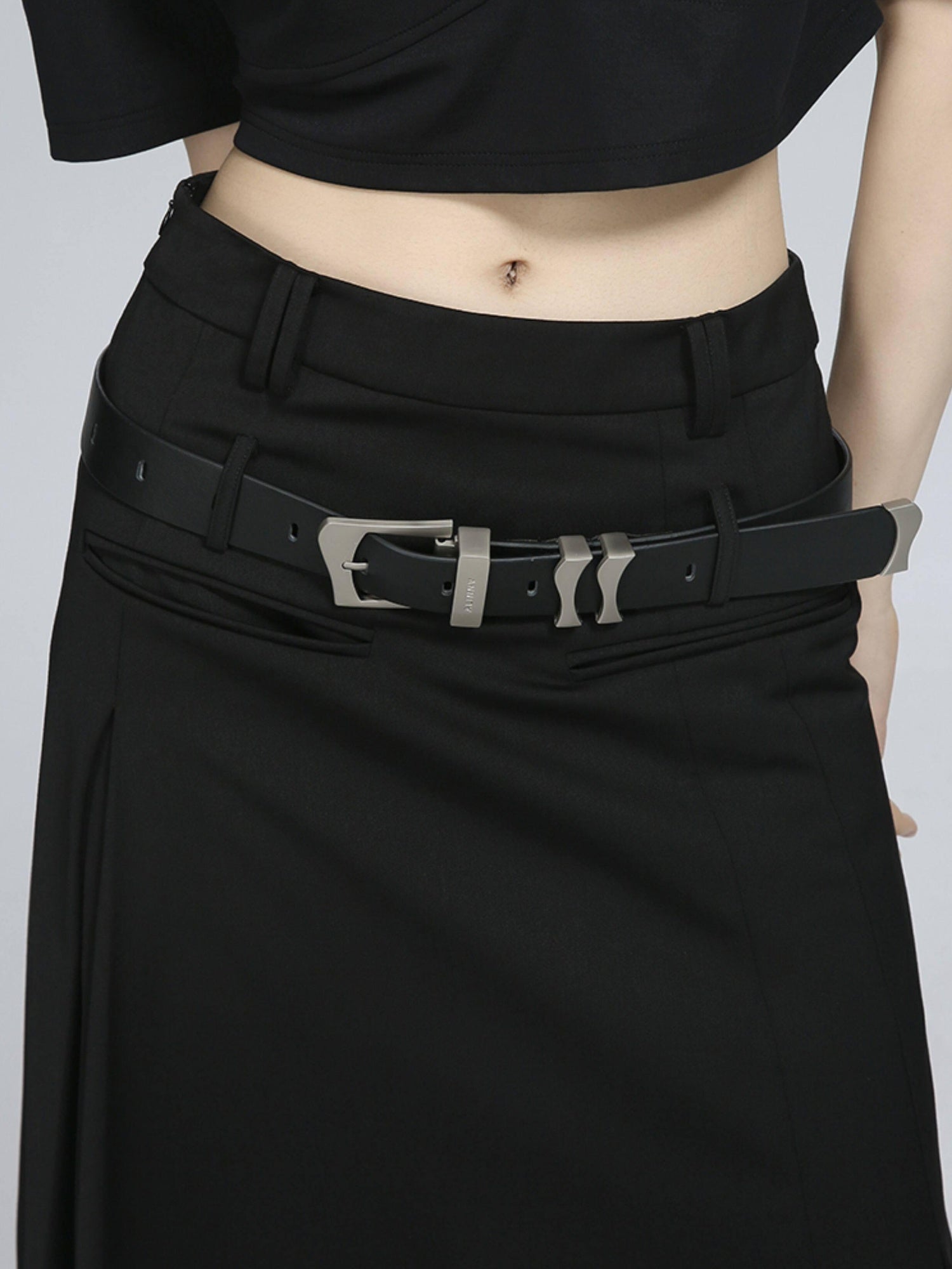 ALINNVSTUDIO Sleek Minimalist 35Mm Split Leather Pin Buckle Black Casual Dress Belts