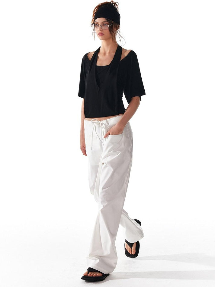ALINNVSTUDIO Backless Slim Fit Modal Stretch Pullover Short Solid Color Halter Crop Tops