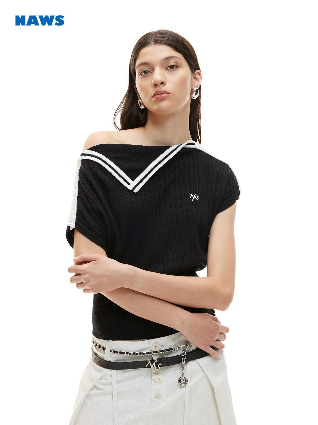 NAWSNOTAWEAR Lyocell Colorblock Collegiate Women Black Short Sleeve T-Shirts