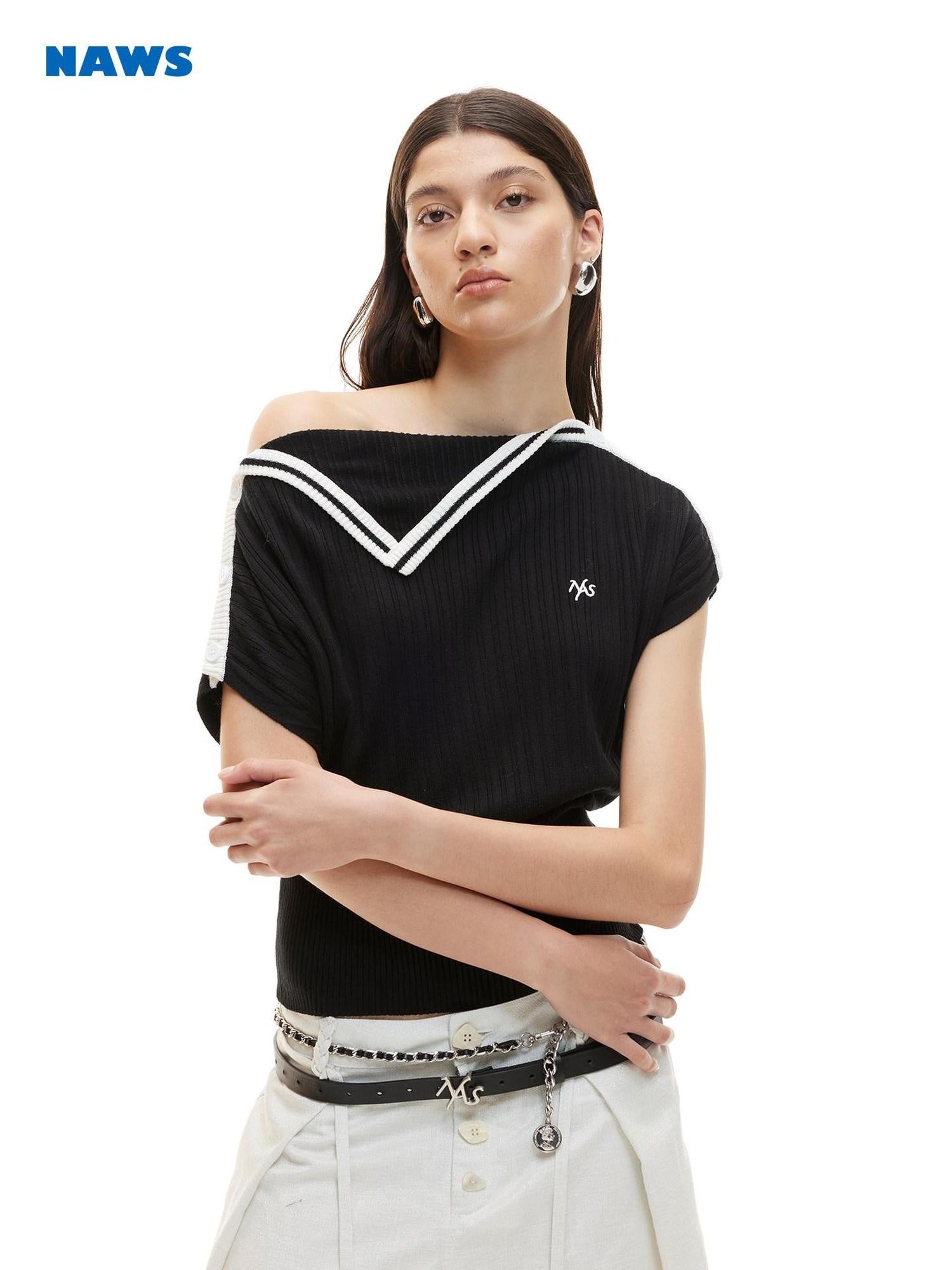 NAWSNOTAWEAR Lyocell Colorblock Collegiate Women Black Short Sleeve T-Shirts