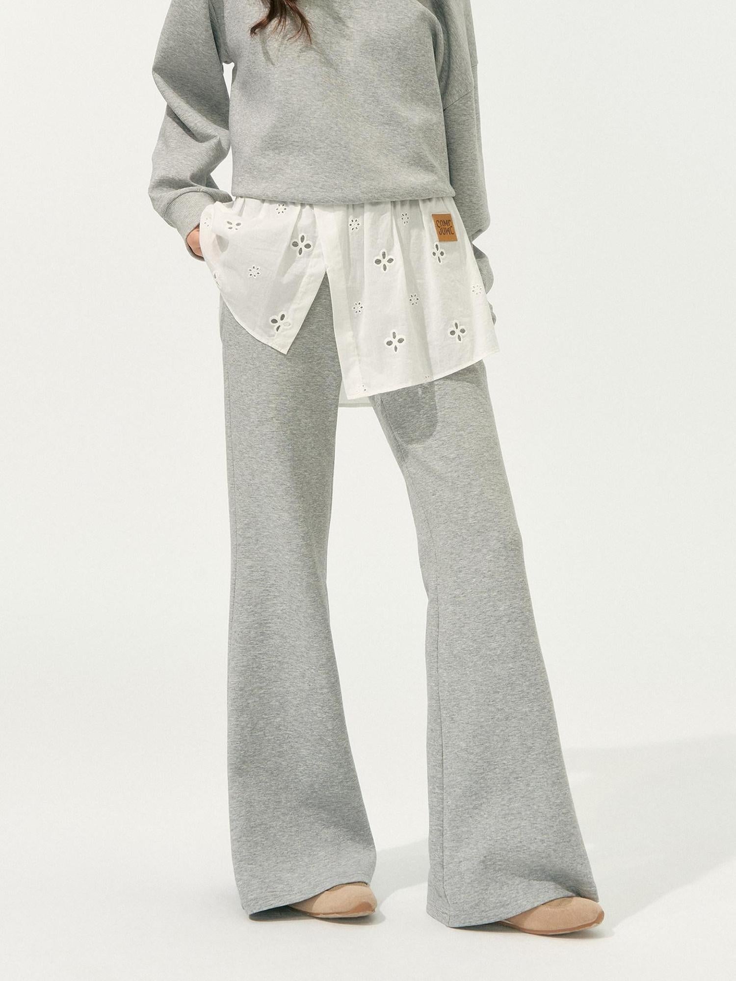 SOMESOWE Patchwork Cropped Oversized Collared Sweatshirt Heather Grey Top & Pants Sets
