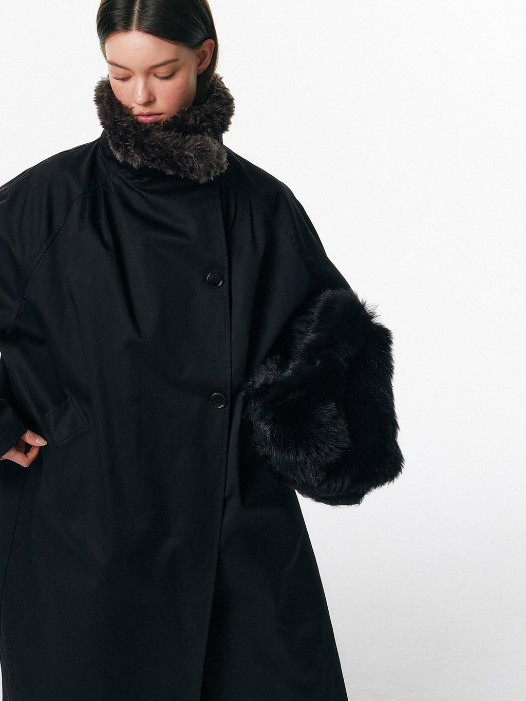 ALINNVSTUDIO 90% White Duck Down Long Stand Collar Single Breasted Women Black Down Jackets