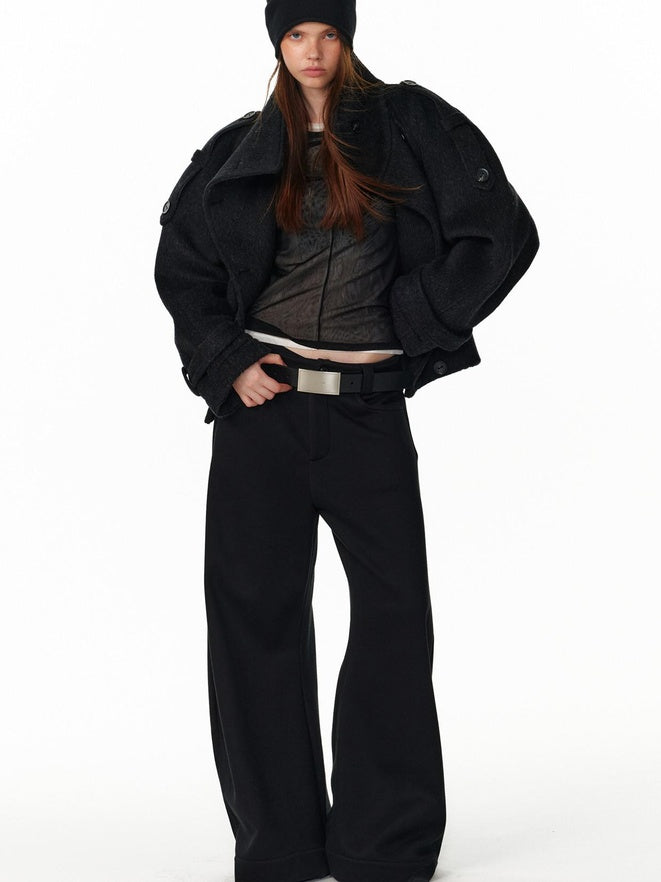 ALINNVSTUDIO Double Breasted Short Loose Lapel Commuter Women Thick Black Gray Wool Coats