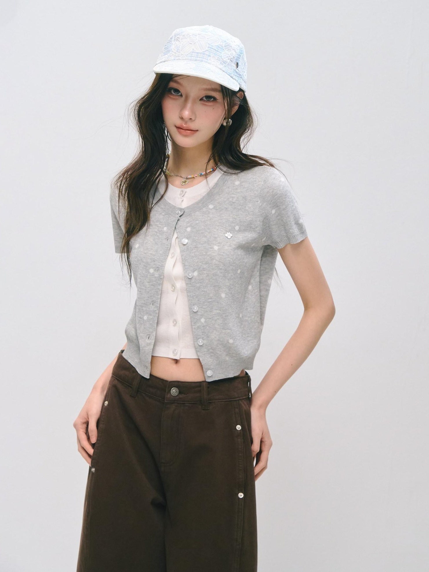 Polka Dot Knitted Casual Short Sleeve Two Piece Women T Shirt Basic Crop Tops