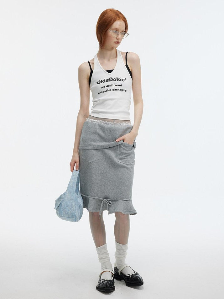 ALINNVSTUDIO Original Cropped Letter Print Spaghetti Strap Women White Grey Camisoles