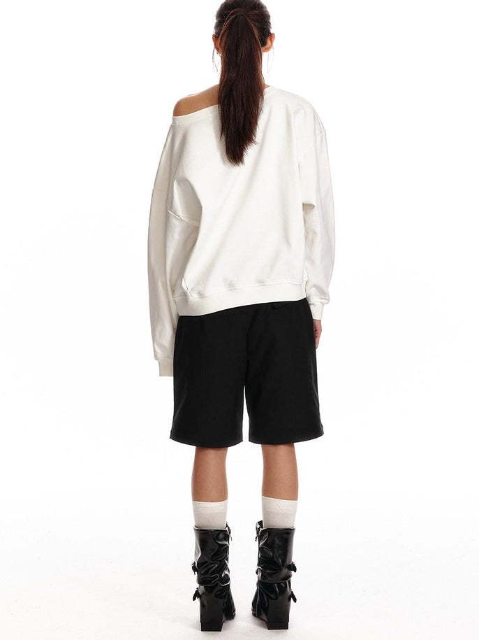 ALINNVSTUDIO Bow Accent Loose Fit Office Round Neck Women White And Gray Sweatshirt