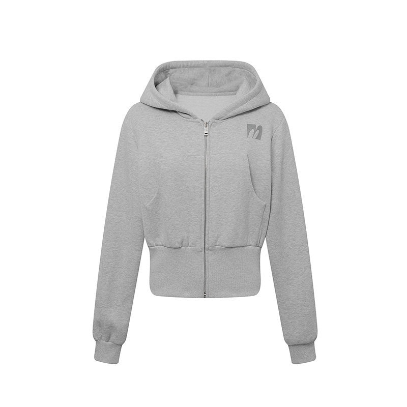 DeleteEx_Soft_Cotton_Blend_Zip_Up_Slim_Cropped_Street_Style_Women_Solid_Grey_Blue_Hoodie_MISSTT