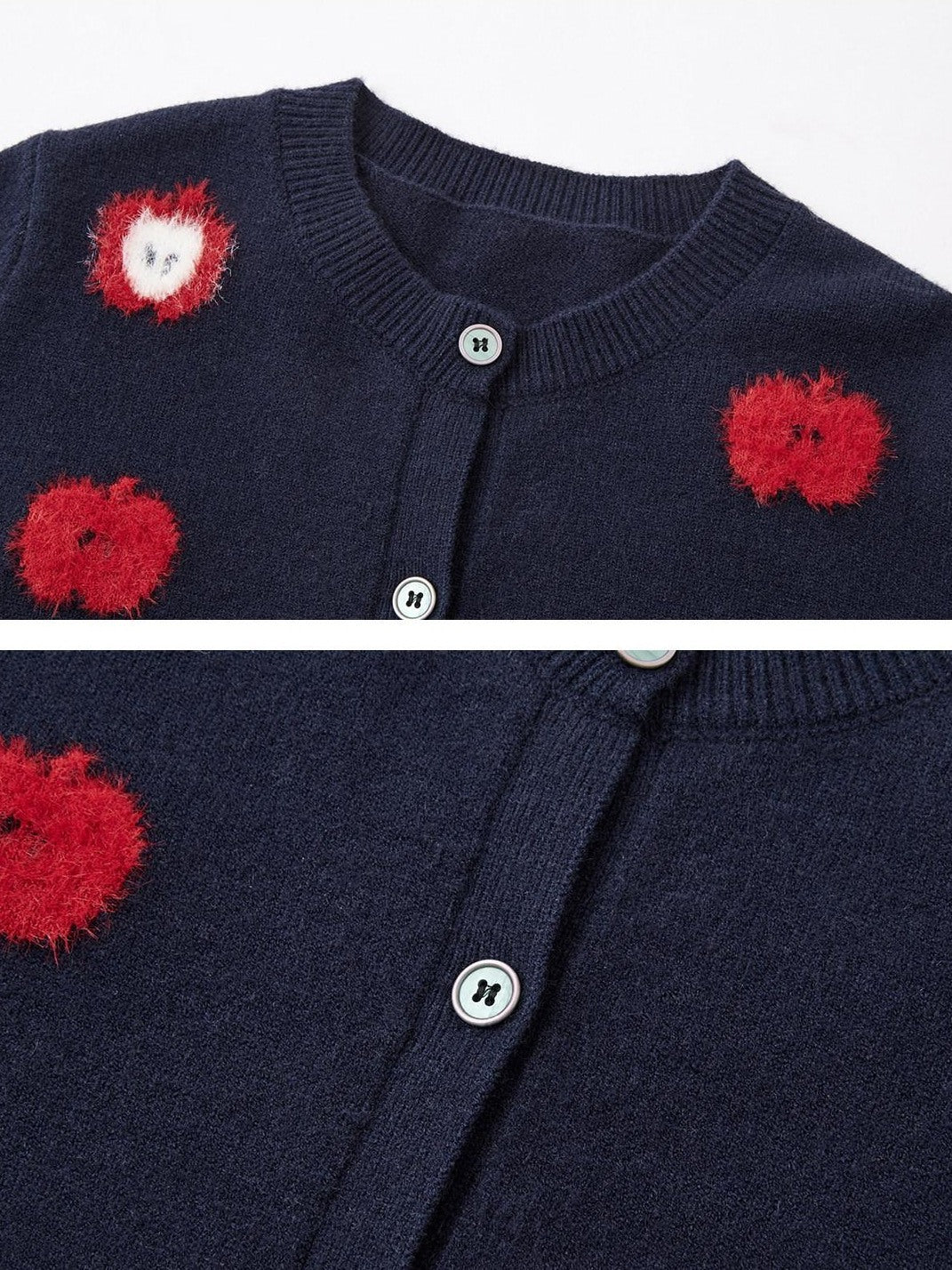 SOMESOWE Embroidered Fruit Casual Lapel Regular Fit Navy Long Sleeve Button Knit Cardigans