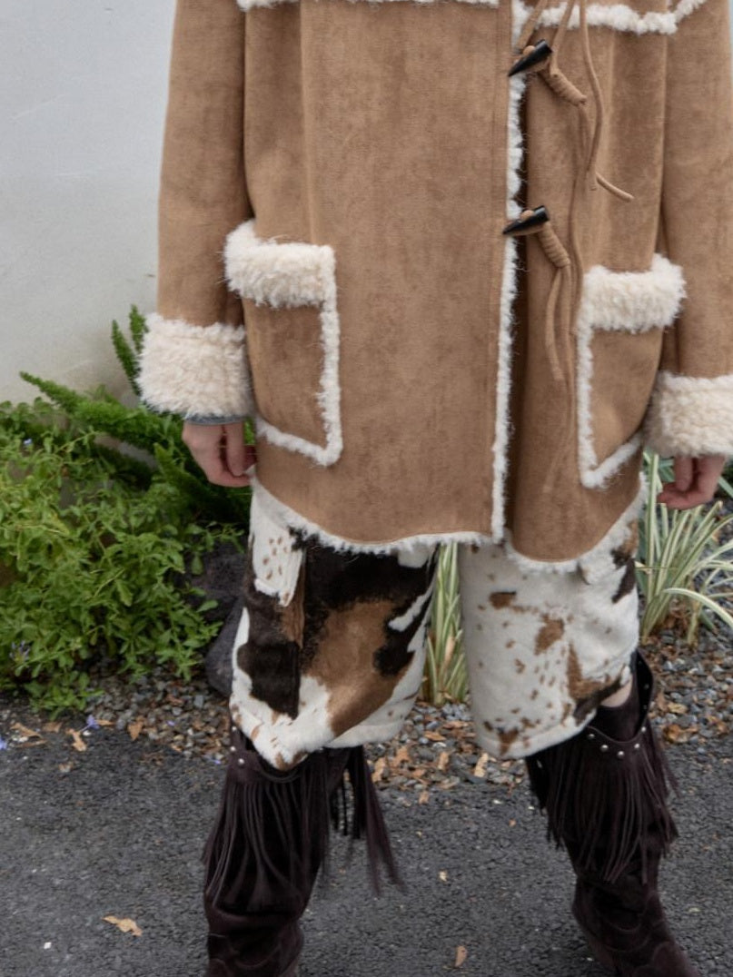 1JINN STUDIO Reversible Vintage Stand Collar Short Button Womens Chic Faux Fur Coats