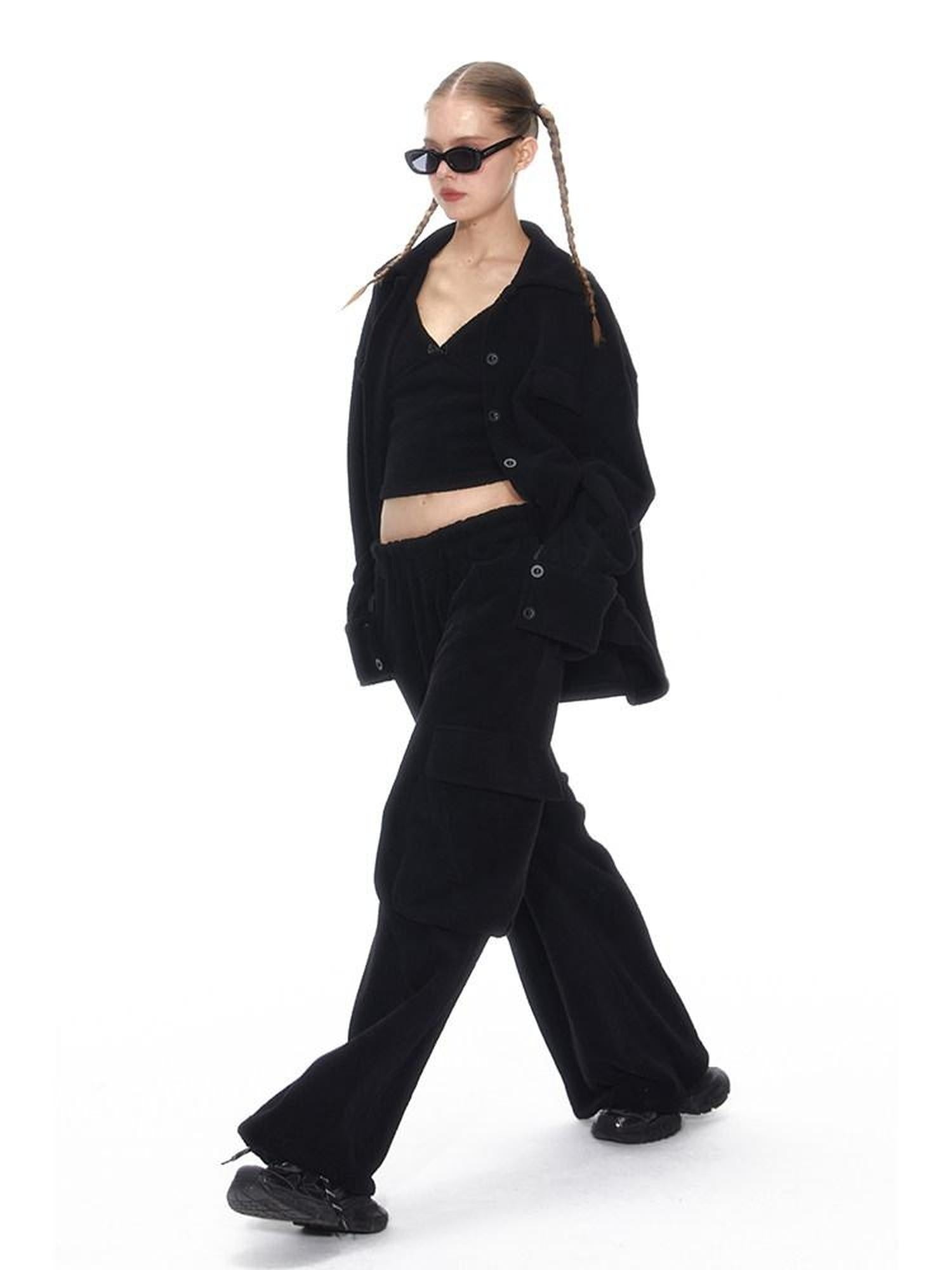 ALINNVSTUDIO Layered Jacket Vest Pants Slim Youth Grey Black Two Tone Top & Pants Sets