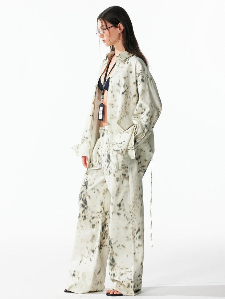 ALINNVSTUDIO Leopard Print Tie Waist Loose Fit Casual Lapel Women Top & Pants Sets