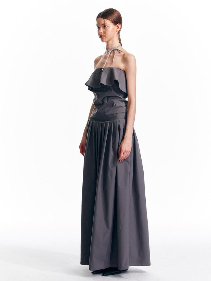 ALINNVSTUDIO Sexy Bandeau Cinched Waist Sleek Black And Grey Women Party Maxi Dresses