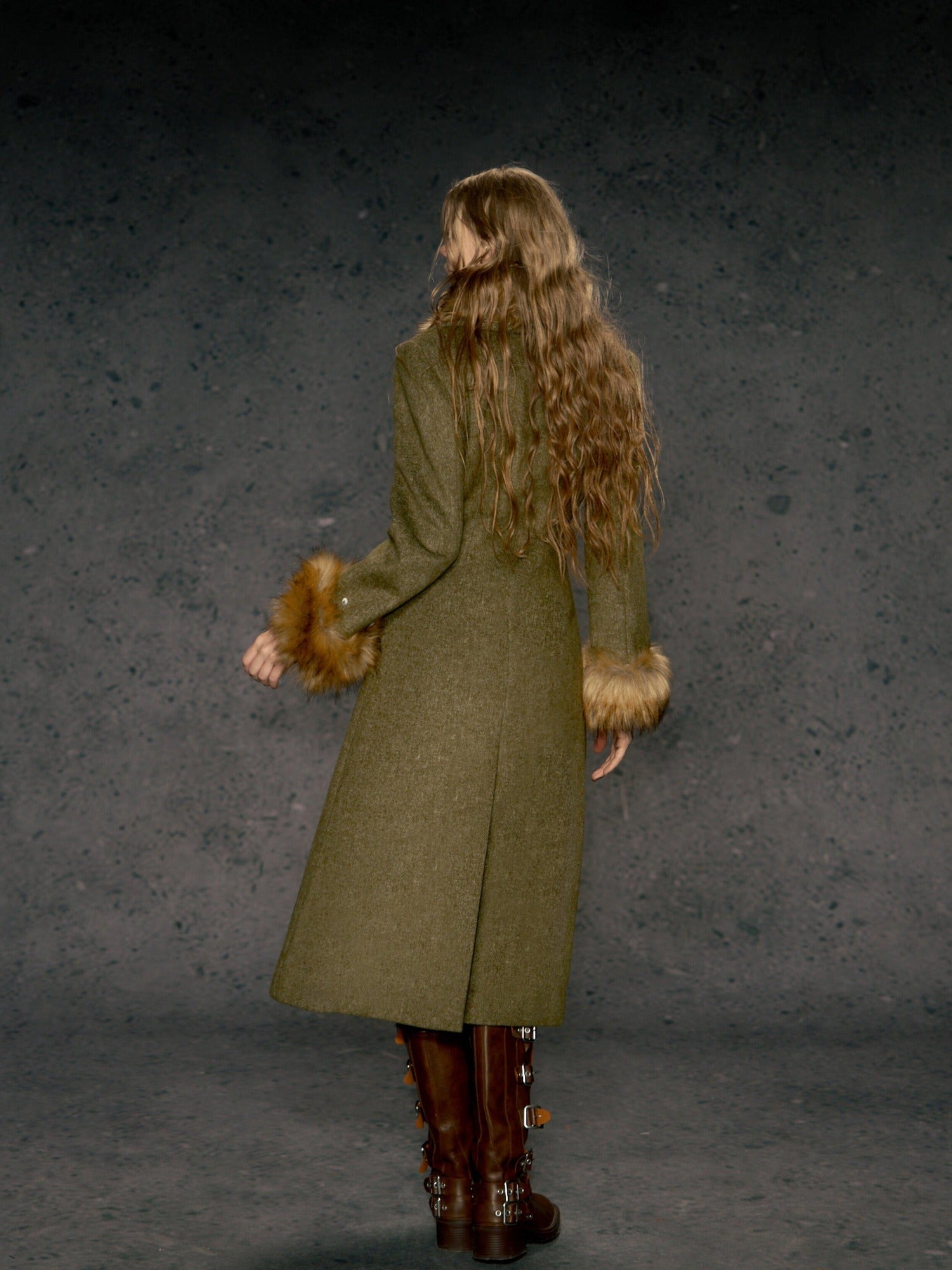 DeleteEx Wool Blend Vintage Commuter Double Breasted Midlength Yellow Green Wool Coats