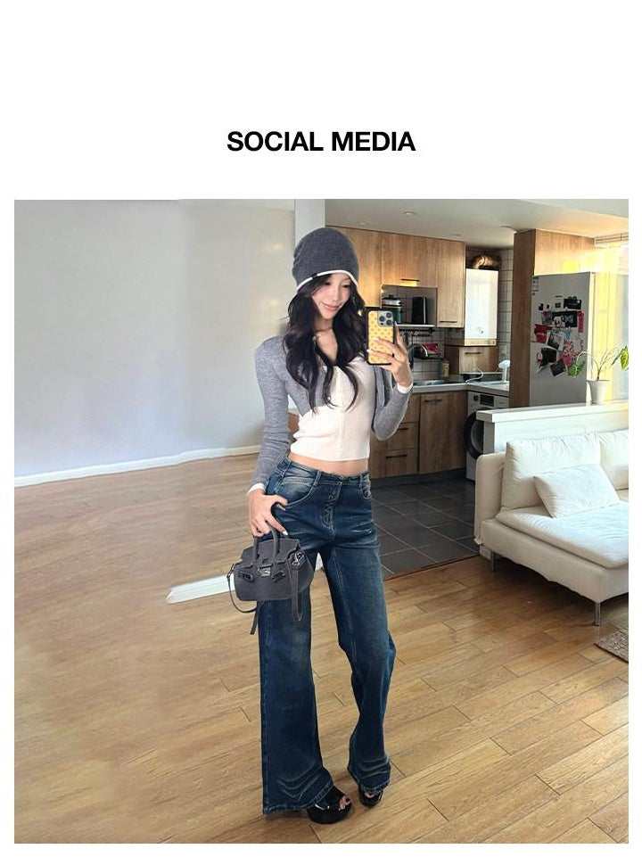 NAWSNOTAWEAR Soft Wool Blend Slim Fit Colorblock Faux Two Piece Pullover Women Sweaters