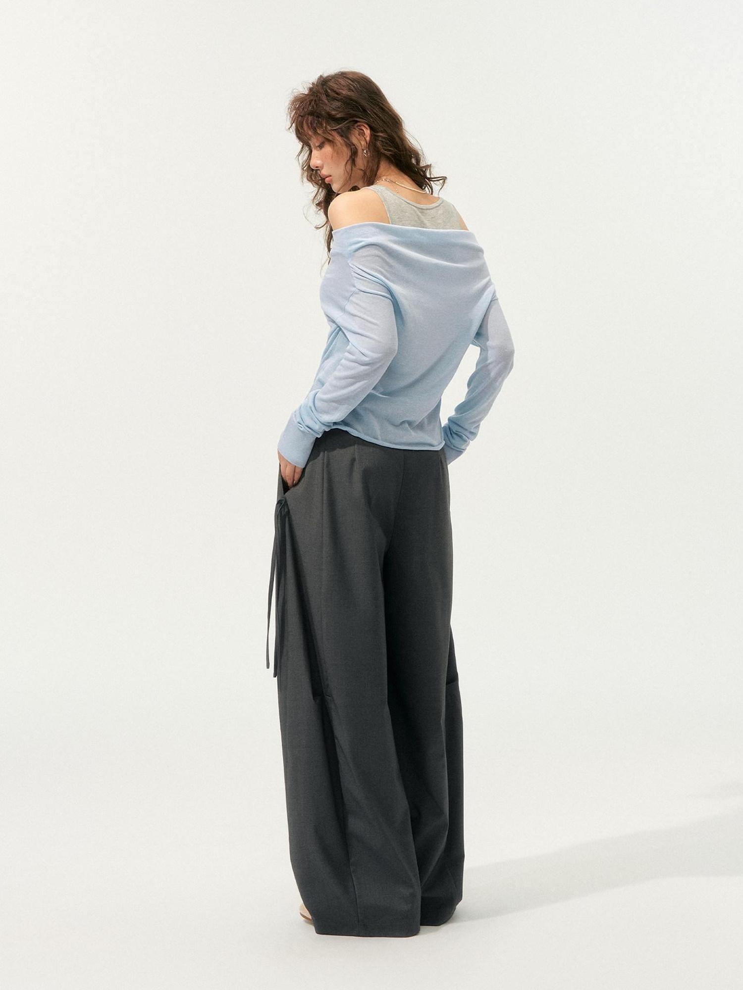 SOMESOWE Cozy Acrylic Blend Faux Layered Slim Fit Crew Neck Women Long Sleeve T-Shirts