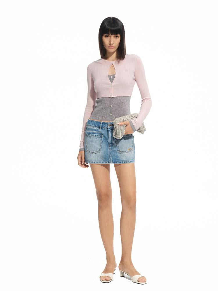 NAWSNOTAWEAR Soft Wool Blend Slim Fit Colorblock Faux Two Piece Pullover Women Sweaters