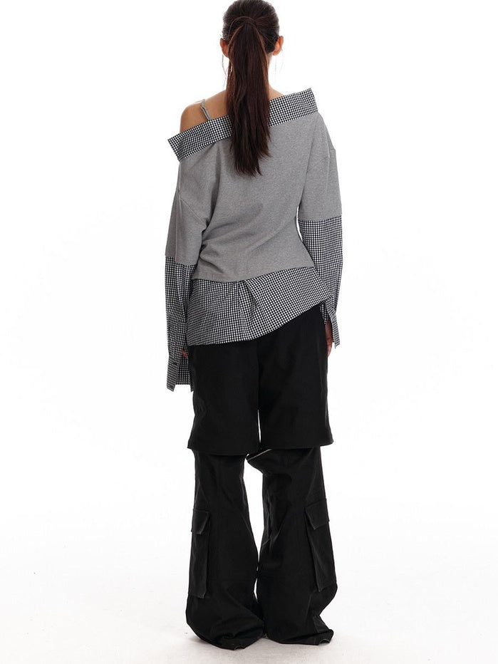 ALINNVSTUDIO Original Loose Slant Collar Cotton Stretch Pullover Women Long Sleeve T-Shirts
