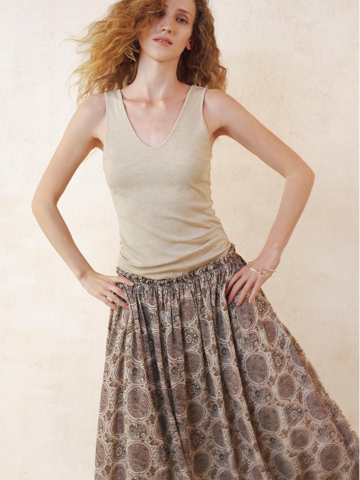 someonesometimes Lyocell Bamboo Linen Blend Pleated Panel Flared Mid Waist Women Maxi Dresses