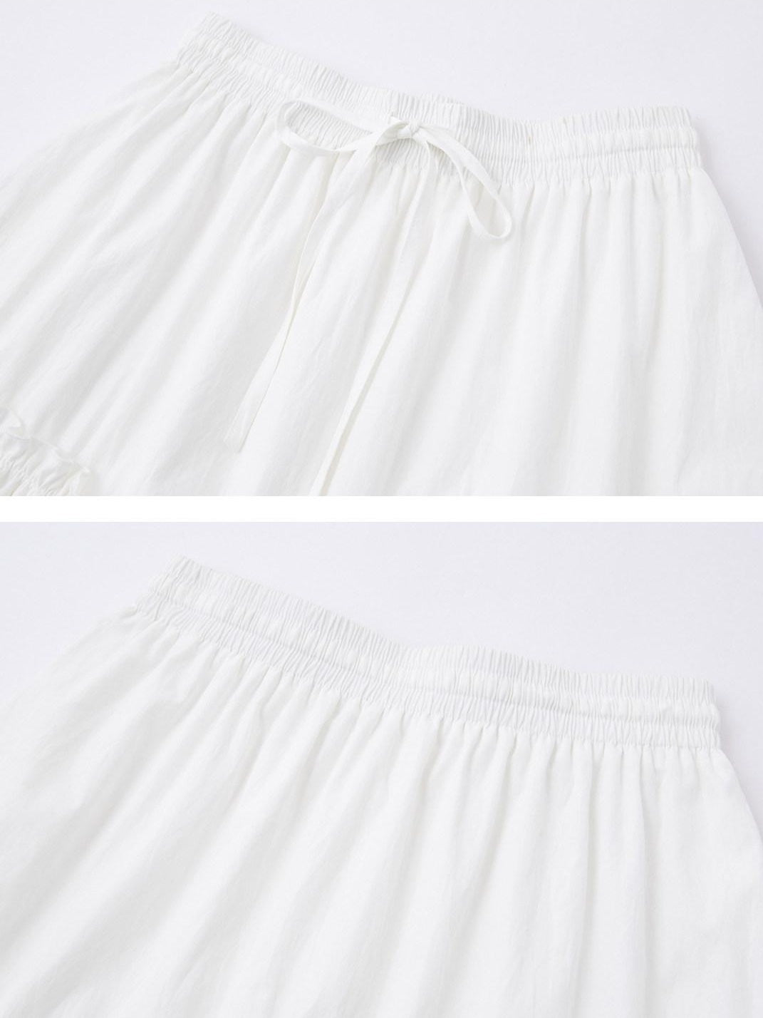 SOMESOWE High Waist French A Line Patch Detail Loose Fit Casual White Maxi Skirts