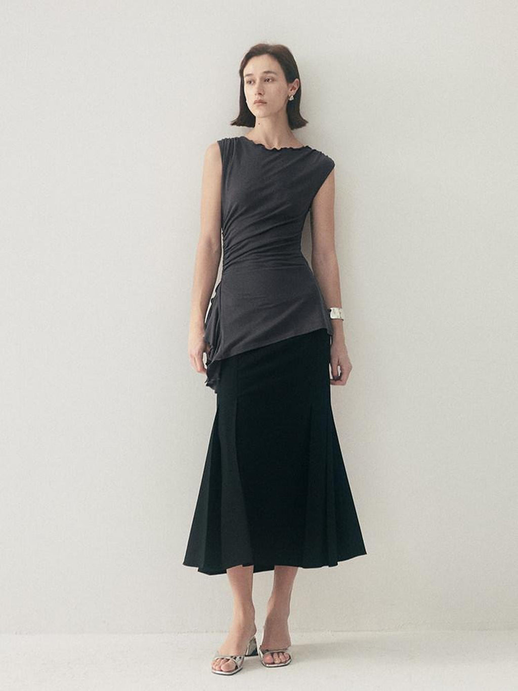 someonesometimes Original Strappy Solid Viscose Stretch Tee Off Shoulder Crop Tops