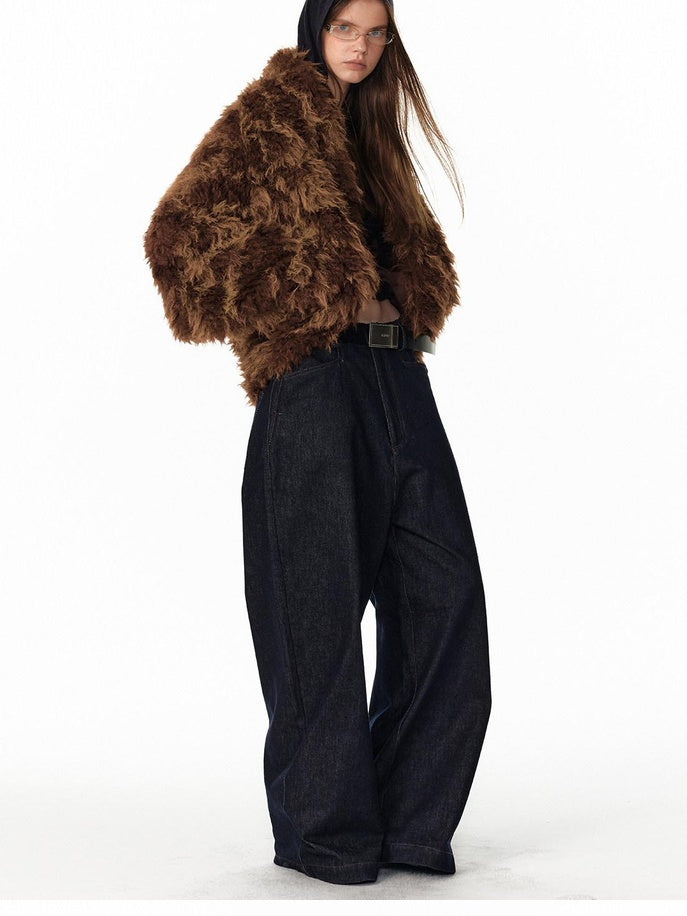 ALINNVSTUDIO Faux Fur Cropped Oversized Workwear Women Floral Pattern Leather Jackets