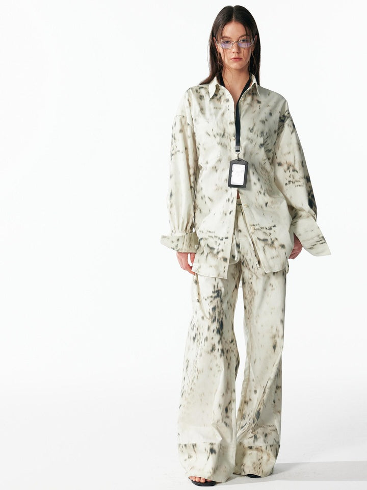 ALINNVSTUDIO Leopard Print Tie Waist Loose Fit Casual Lapel Women Top & Pants Sets