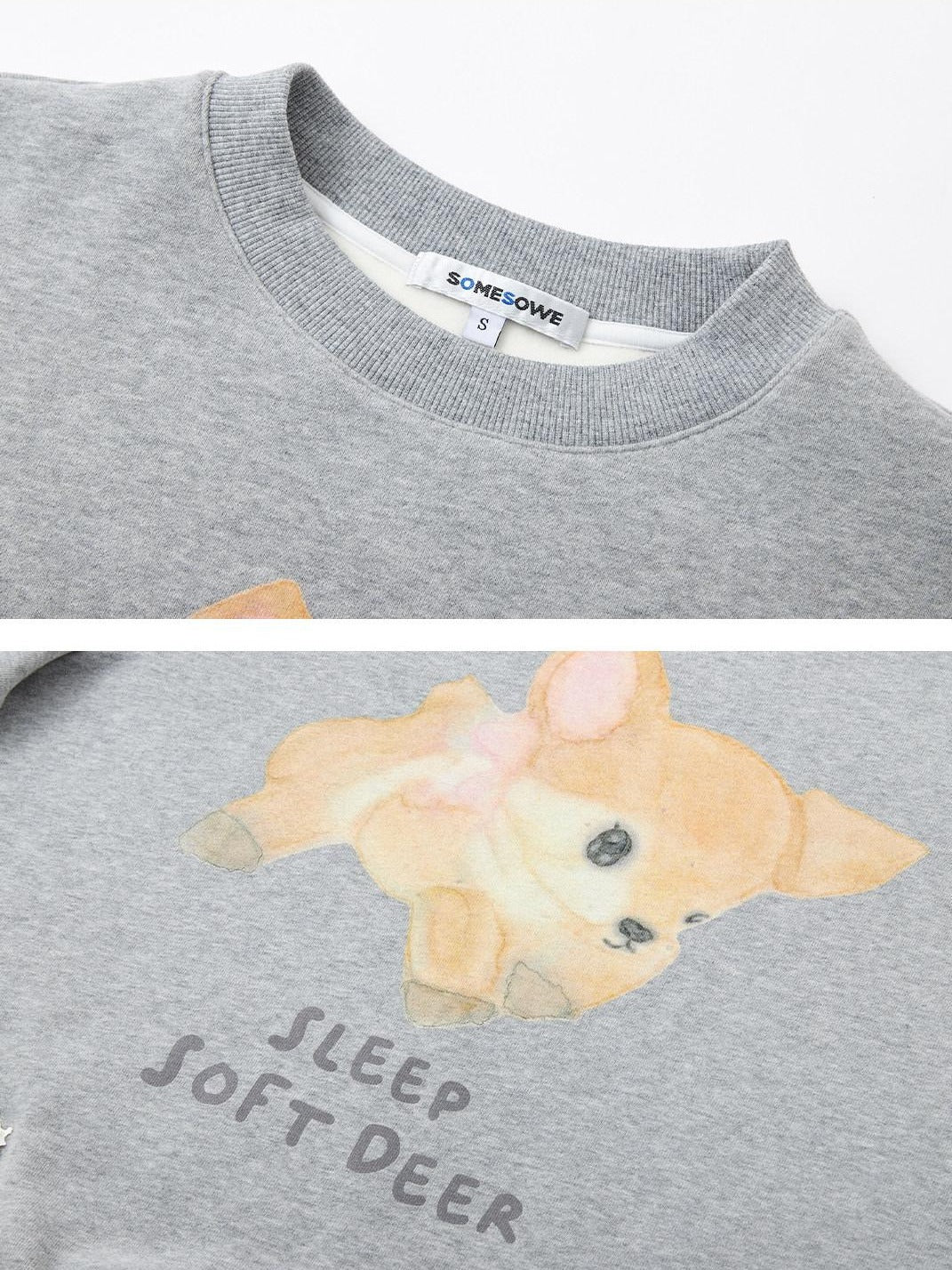 SOMESOWE Cartoon Print Oversized Crewneck Loose Fit Long Sleeve Commuter Sweatshirt