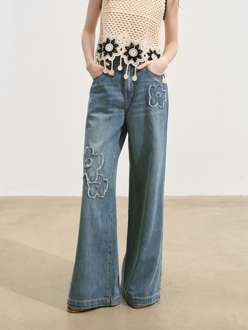 SOMESOWE Washed Cotton Stretch Casual Natural Waist Denim Womens Straight Leg Jeans