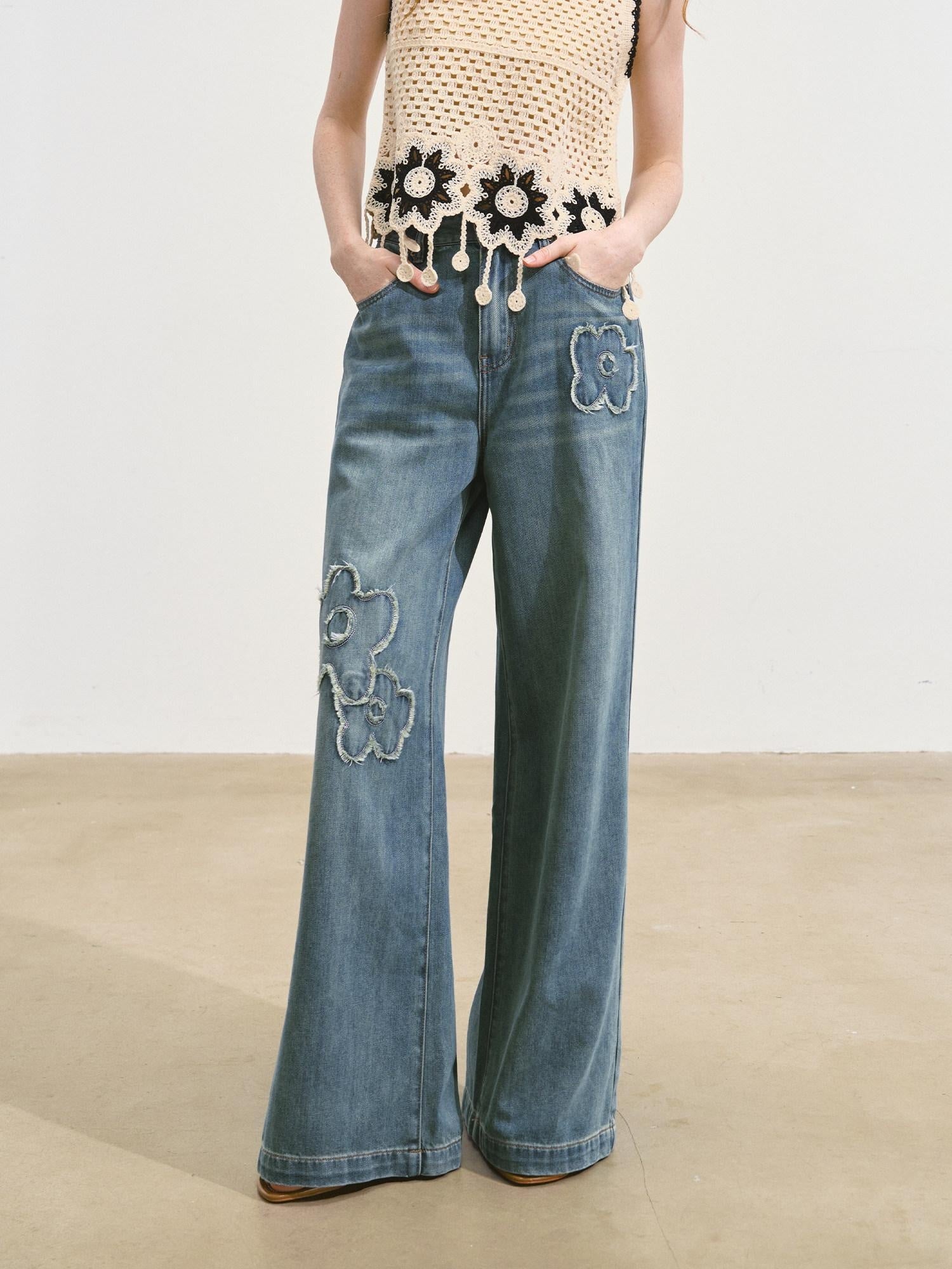 SOMESOWE Washed Cotton Stretch Casual Natural Waist Denim Womens Straight Leg Jeans