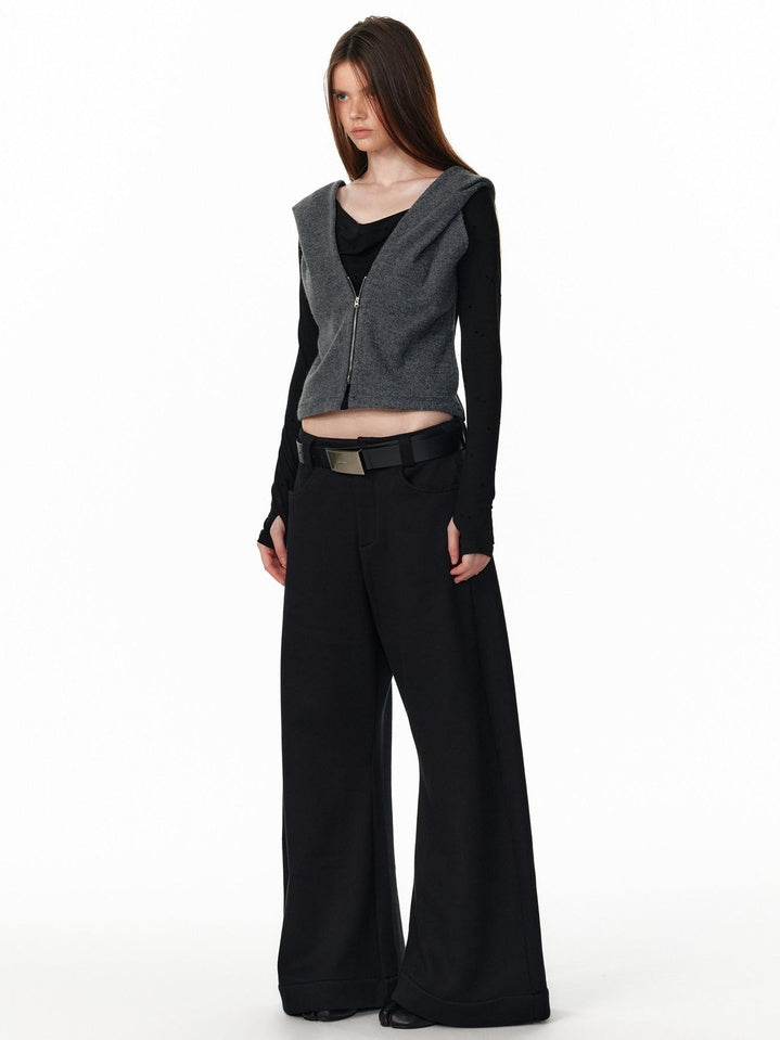 ALINNVSTUDIO Plaid Low Rise Loose American Style Zipper Front Women Wide Leg Pants