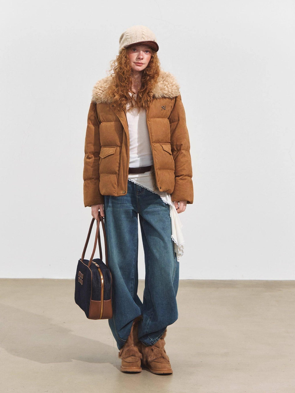 SOMESOWE 90 Percent White Duck Down Eco Minimal Commuter Relaxed Fit Camel Down Jackets