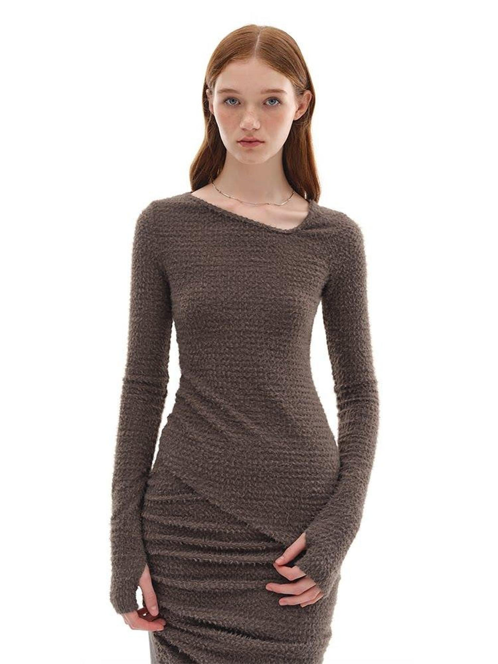 someonesometimes Slim Knit Minimal Casual Crewneck Long Sleeve Women Gray Top & Skirt Sets