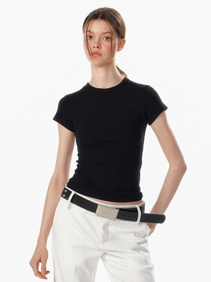 ALINNVSTUDIO Light Cleanfit Slim Crew Neck Short Sleeve Womens Cropped Tee Basic Crop Tops