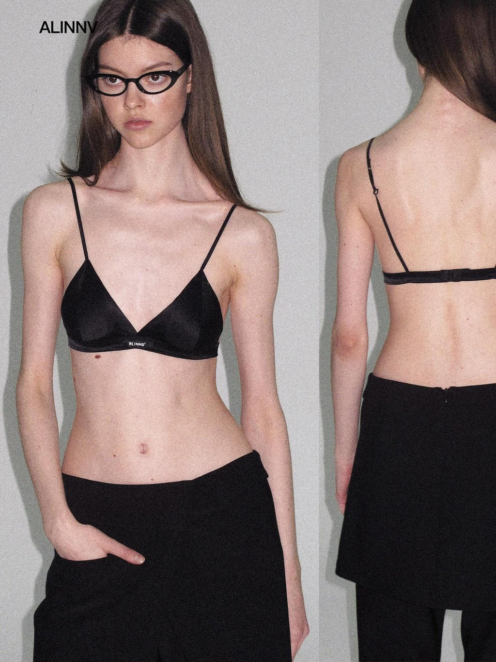 ALINNVSTUDIO Silk Lined Wireless Triangle Cup Adjustable Straps Removable Pad Camisoles