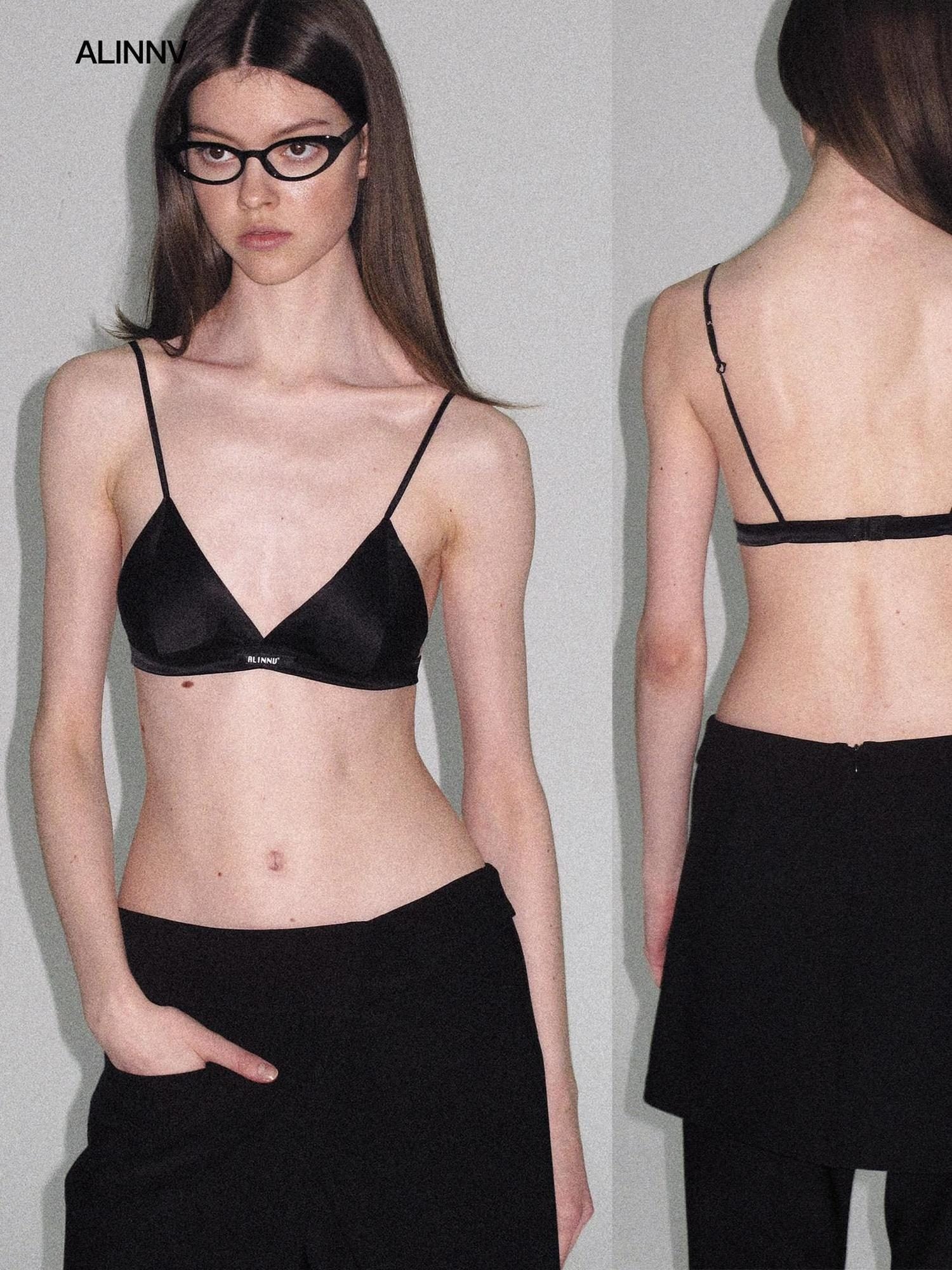 ALINNVSTUDIO Silk Lined Wireless Triangle Cup Adjustable Straps Removable Pad Camisoles
