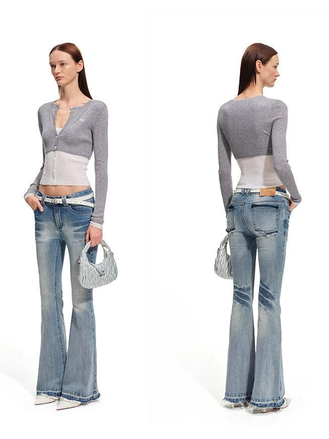NAWSNOTAWEAR Soft Wool Blend Slim Fit Colorblock Faux Two Piece Pullover Women Sweaters