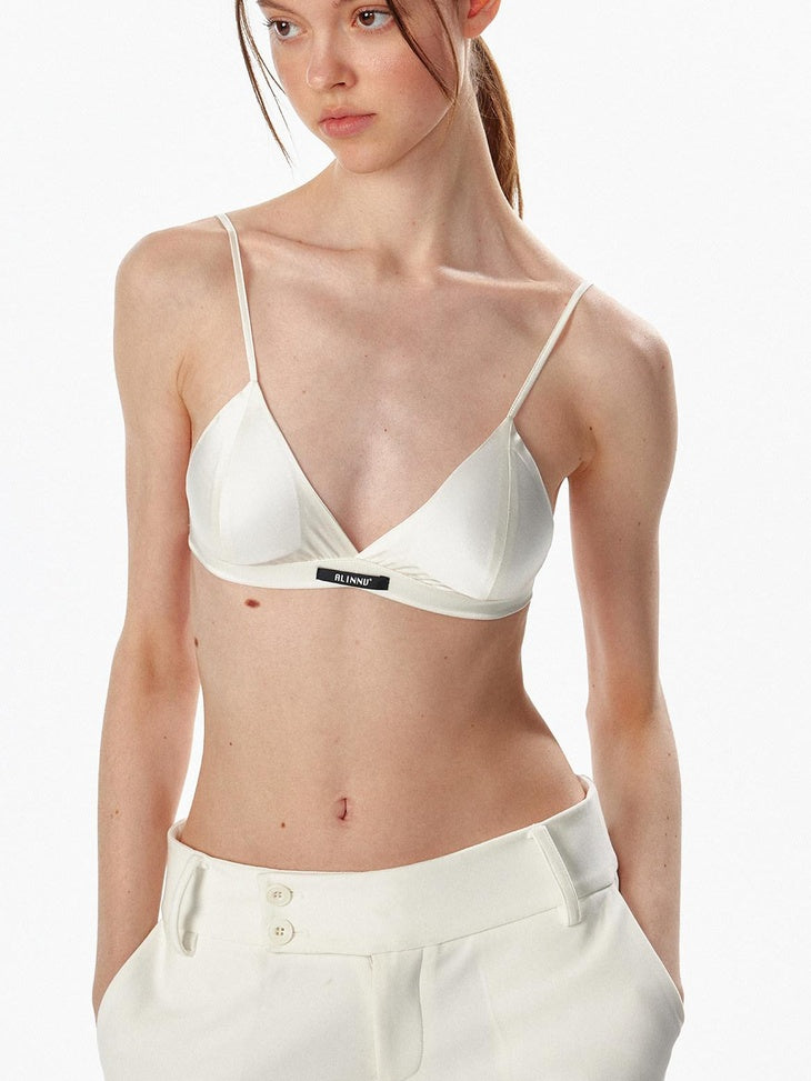 ALINNVSTUDIO Silk Lined Wireless Triangle Cup Adjustable Straps Removable Pad Camisoles