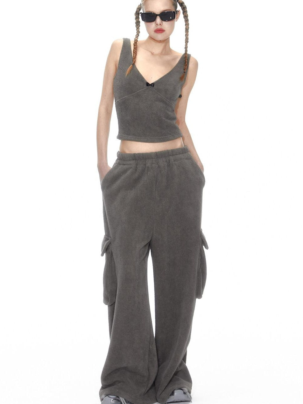 ALINNVSTUDIO Layered Jacket Vest Pants Slim Youth Grey Black Two Tone Top & Pants Sets