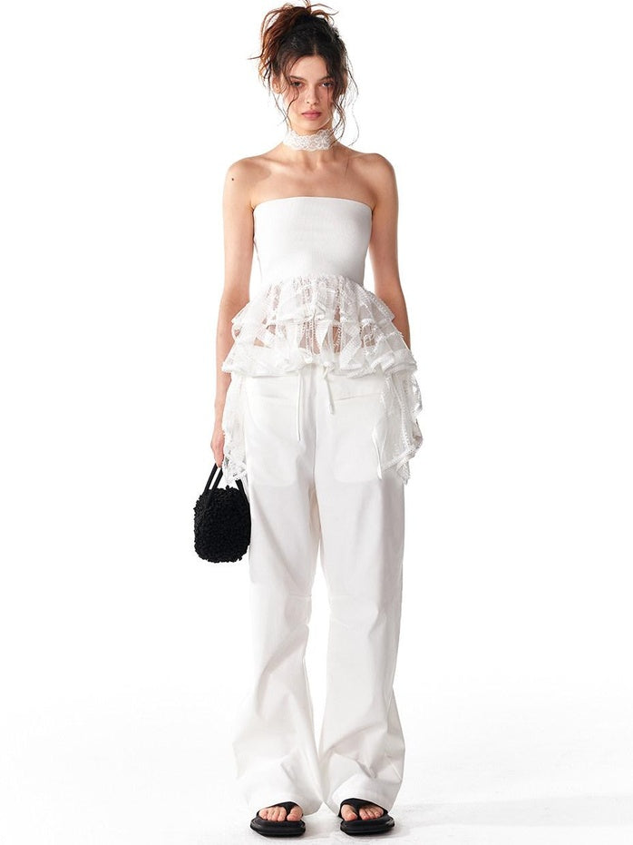 ALINNVSTUDIO Minimalist 100 Percent Polyester Low Waist Zip Fly Loose Wide Leg Pants