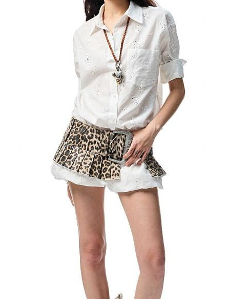 1JINN STUDIO Shape Retention Cotton Jacquard Loose Polo 3 4 Sleeve Women Top & Shorts Sets