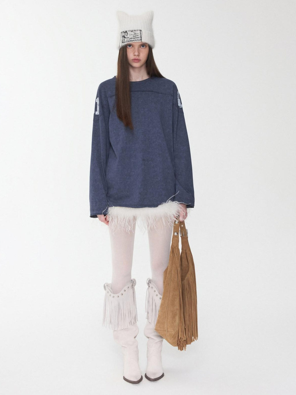 1JINN STUDIO Cotton Blend Printed American Relaxed Long Sleeve Mud Dyed Oversized T-Shirts