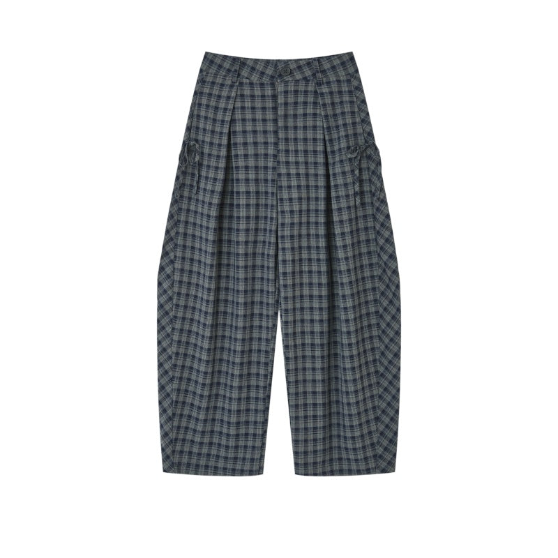 SOMESOWE_Plaid_Pocket_Loose_Fit_Natural_Waist_Button_Grey_Casual_Women_Wide_Leg_Pants_MISSTT