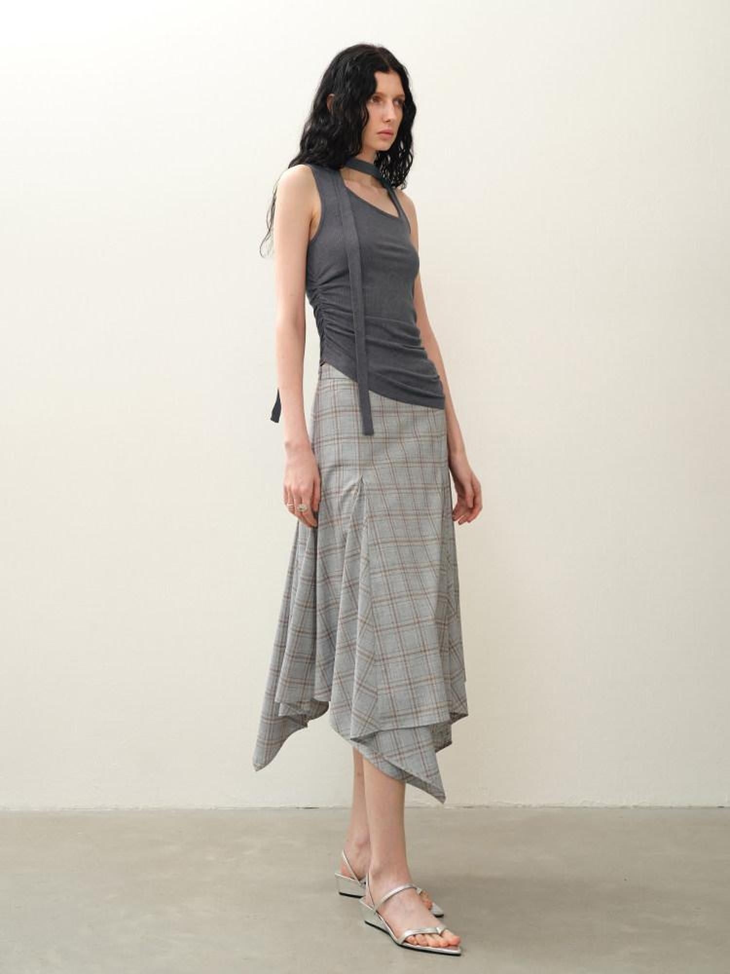 someonesometimes Asymmetric Original Design Slim Fit Viscose Blend Strappy Solid Tank Tops