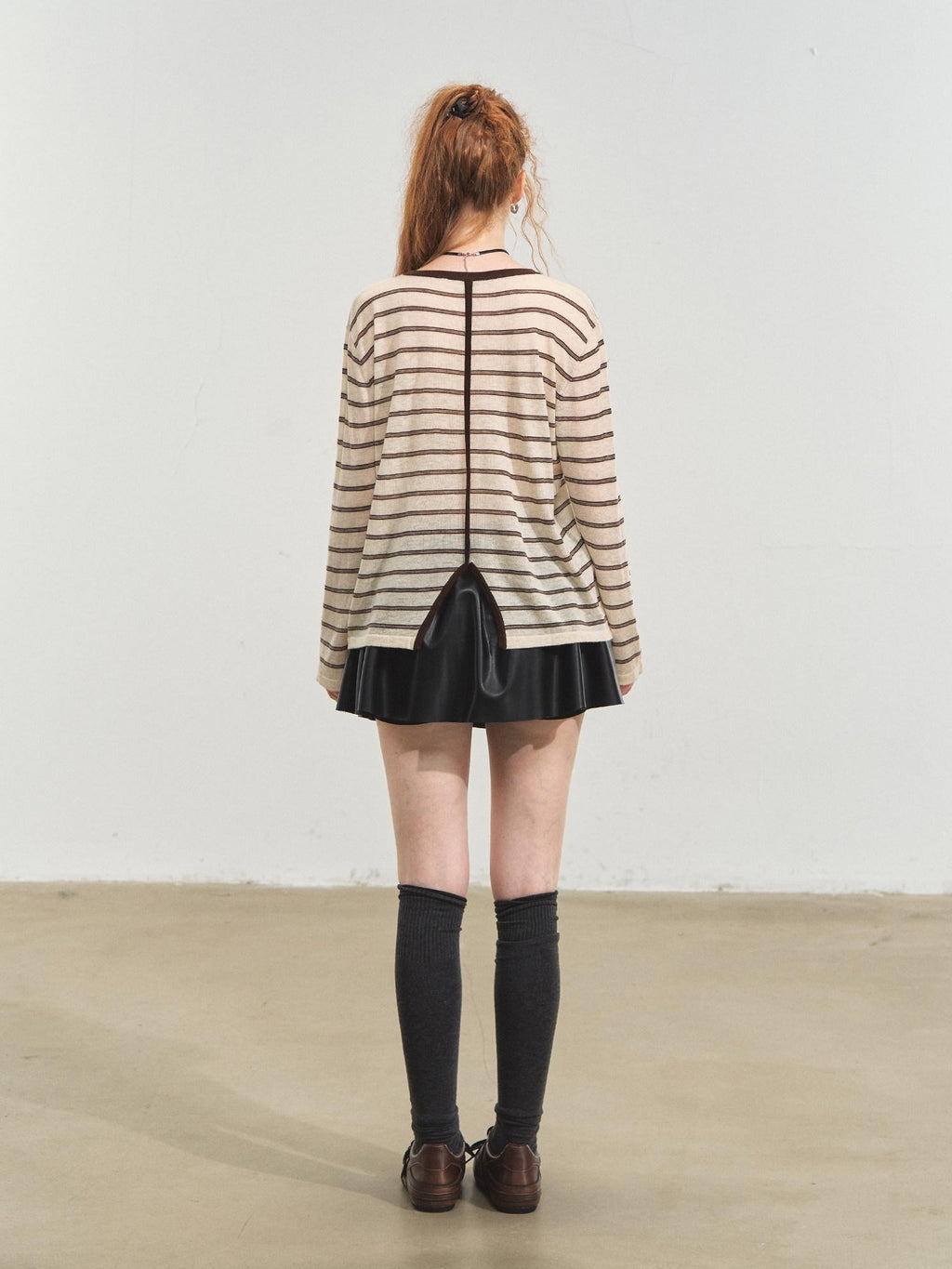 SOMESOWE Acrylic Knit Casual Slim Fit Striped Crew Neck Women Long Sleeve T-Shirts