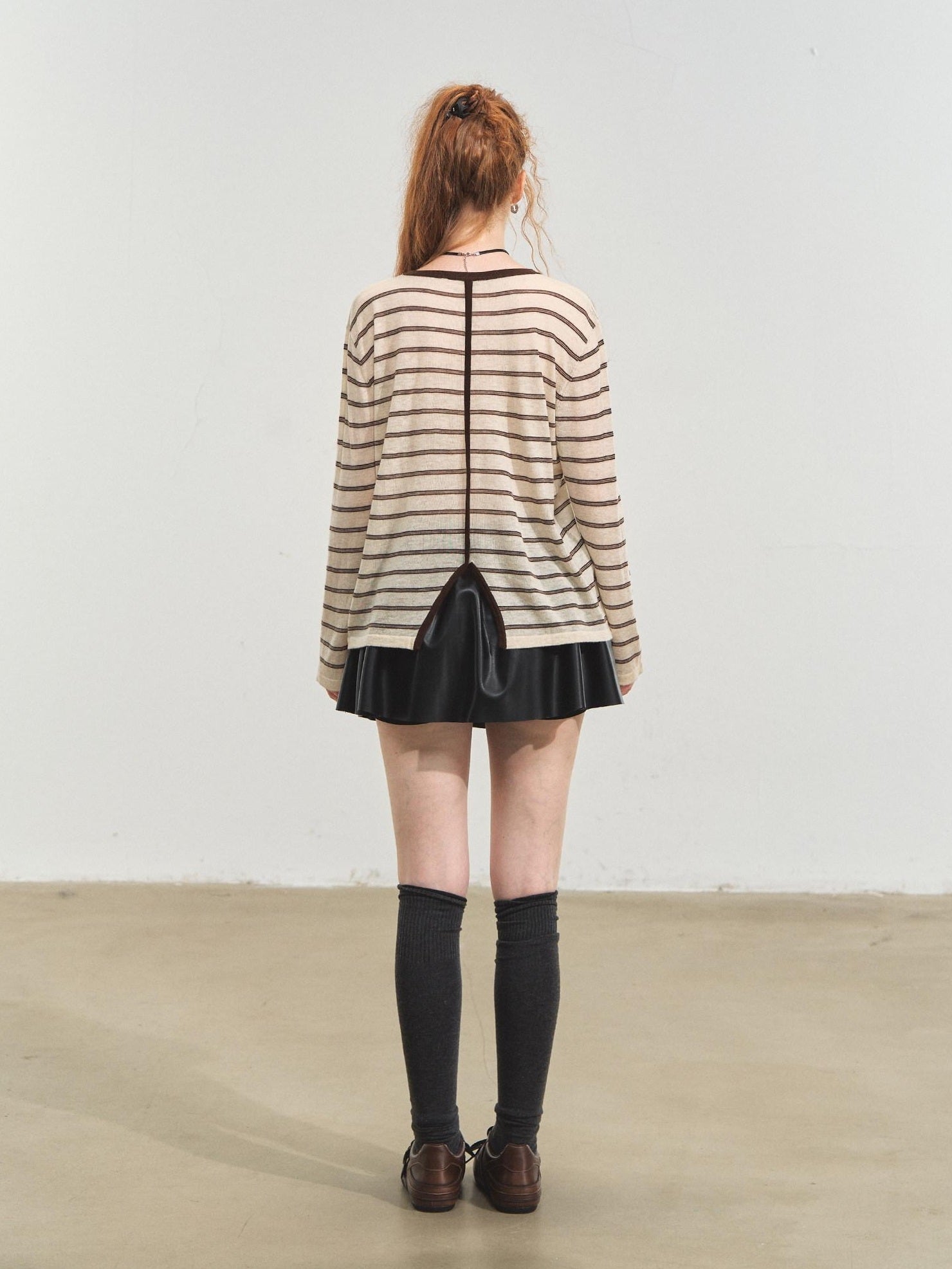 SOMESOWE Acrylic Knit Casual Slim Fit Striped Crew Neck Women Long Sleeve T-Shirts