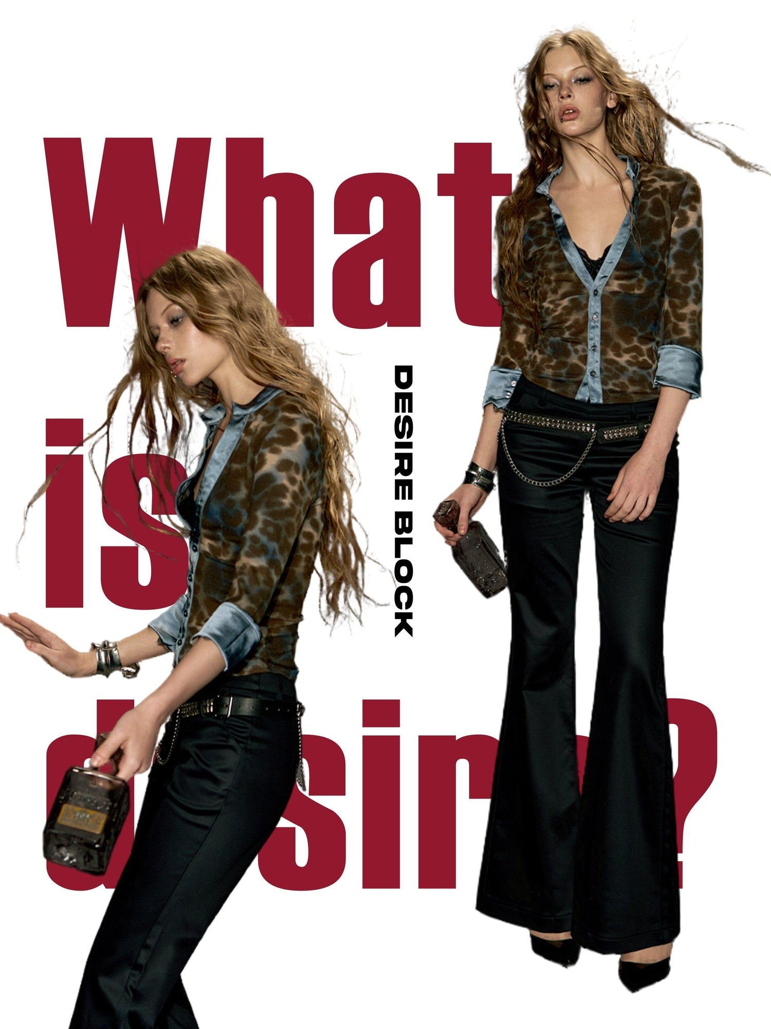 DeleteEx Stretch Polyester Leopard Print Round Neck Button Original Design Blouses