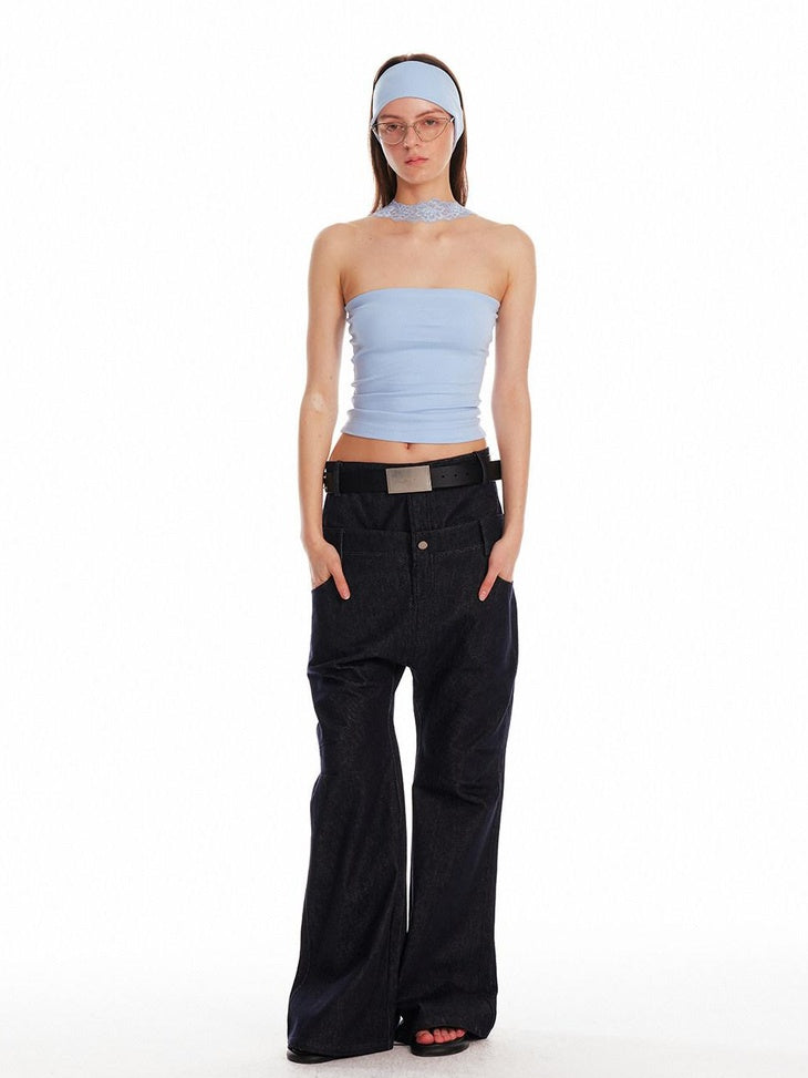 ALINNVSTUDIO Backless Slim Fit Crop Versatile Solid Color Young Women Tube Tops