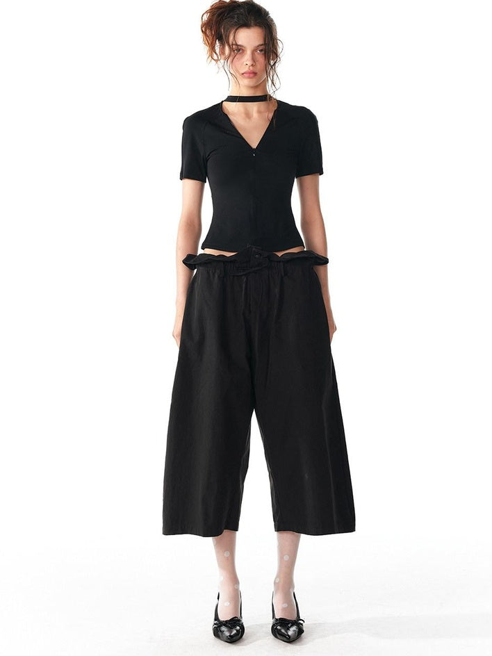 ALINNVSTUDIO Soft Cotton Blend High Waisted Wide Flowing Casual Black White Wide Leg Pants