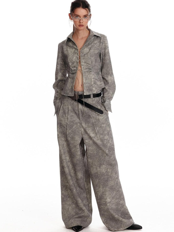 ALINNVSTUDIO Button Down Collar Long Sleeve Tailored Long Pants Youth Top & Pants Sets